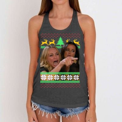 Yelling At A Cat Ugly Christmas Sweater Meme Women's Knotted Racerback Tank