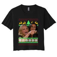 Yelling At A Cat Ugly Christmas Sweater Meme Women's Crop Top Tee