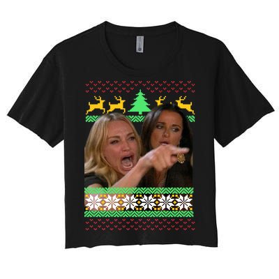 Yelling At A Cat Ugly Christmas Sweater Meme Women's Crop Top Tee