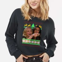 Yelling At A Cat Ugly Christmas Sweater Meme Cropped Pullover Crew