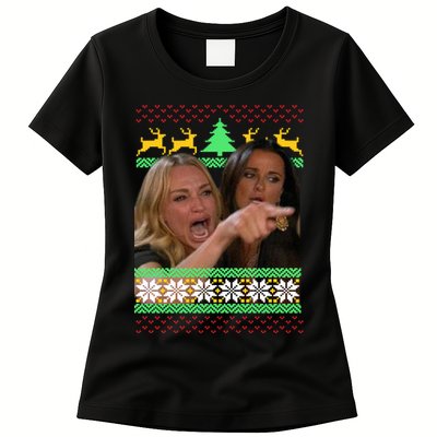 Yelling At A Cat Ugly Christmas Sweater Meme Womens T-Shirt