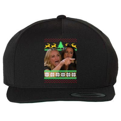 Yelling At A Cat Ugly Christmas Sweater Meme Wool Snapback Cap