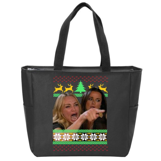 Yelling At A Cat Ugly Christmas Sweater Meme Zip Tote Bag