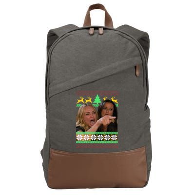 Yelling At A Cat Ugly Christmas Sweater Meme Cotton Canvas Backpack