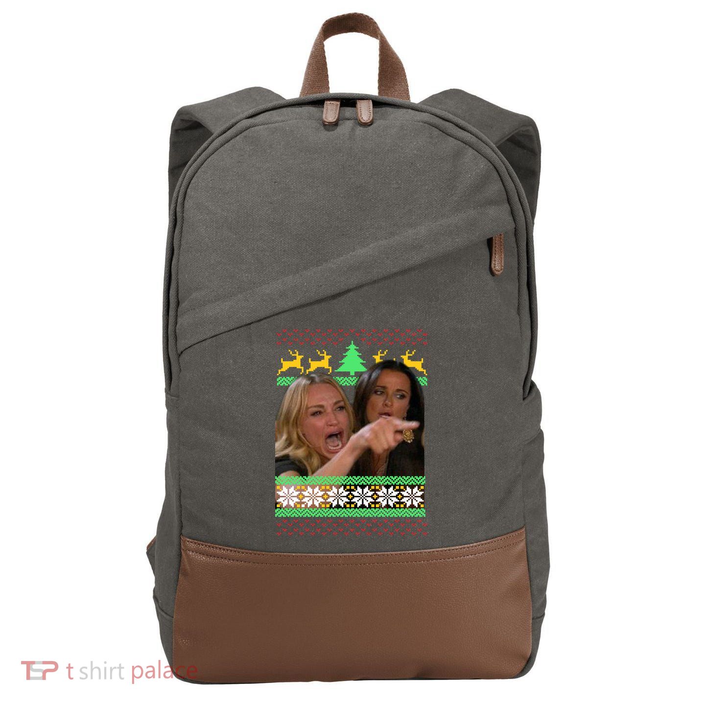 Yelling At A Cat Ugly Christmas Sweater Meme Cotton Canvas Backpack