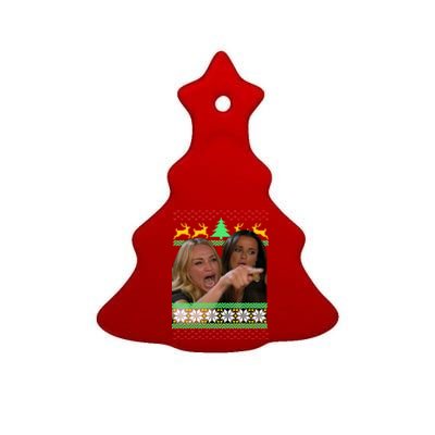 Yelling At A Cat Ugly Christmas Sweater Meme Ceramic Tree Ornament