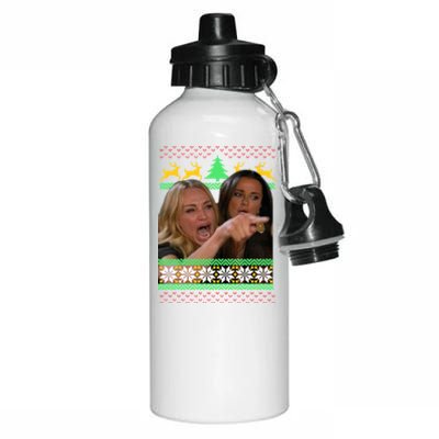 Yelling At A Cat Ugly Christmas Sweater Meme Aluminum Water Bottle