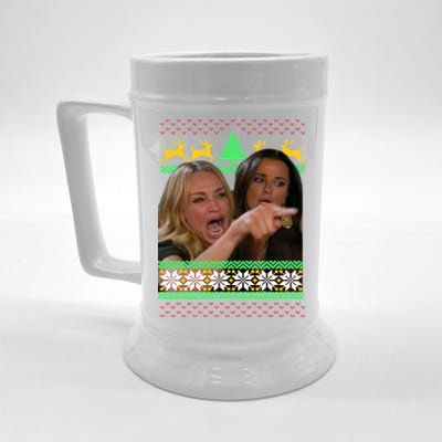 Yelling At A Cat Ugly Christmas Sweater Meme Beer Stein