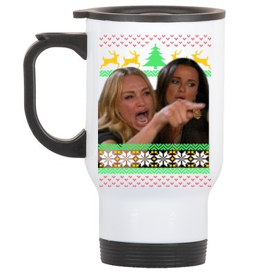 Yelling At A Cat Ugly Christmas Sweater Meme Stainless Steel Travel Mug