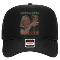 Yelling At Cat Meme Funny Ugly Christmas High Crown Mesh Back Trucker Hat