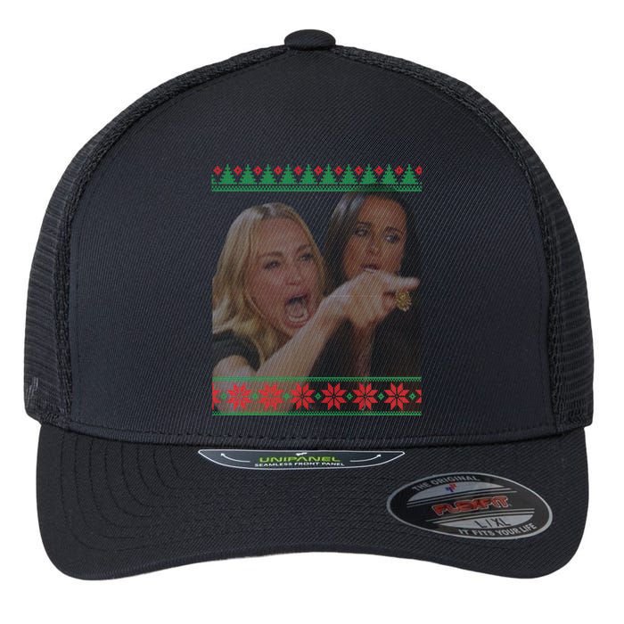 Yelling At Cat Meme Funny Ugly Christmas Flexfit Unipanel Trucker Cap