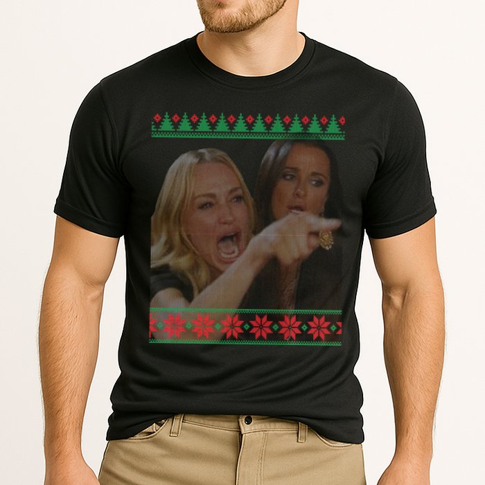 Yelling At Cat Meme Funny Ugly Christmas Cooling Performance Crew T-Shirt
