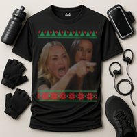 Yelling At Cat Meme Funny Ugly Christmas Cooling Performance Crew T-Shirt