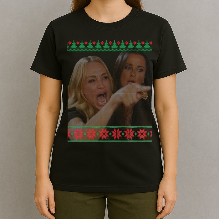 Yelling At Cat Meme Funny Ugly Christmas T-Shirt