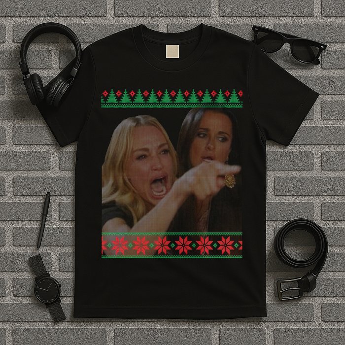 Yelling At Cat Meme Funny Ugly Christmas T-Shirt