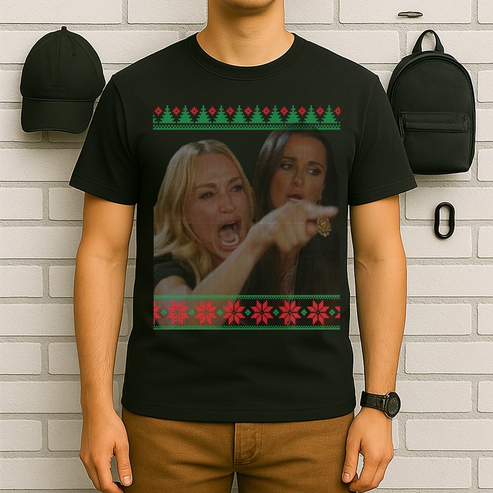 Yelling At Cat Meme Funny Ugly Christmas T-Shirt