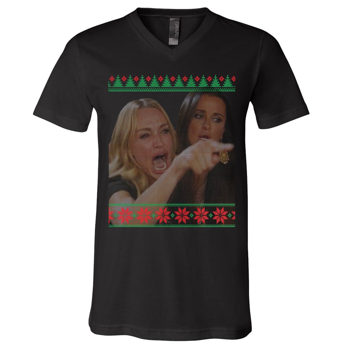 Yelling At Cat Meme Funny Ugly Christmas V-Neck T-Shirt