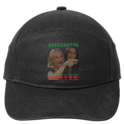 Yelling At Cat Meme Funny Ugly Christmas 7-Panel Snapback Hat