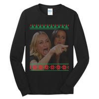 Yelling At Cat Meme Funny Ugly Christmas Tall Long Sleeve T-Shirt
