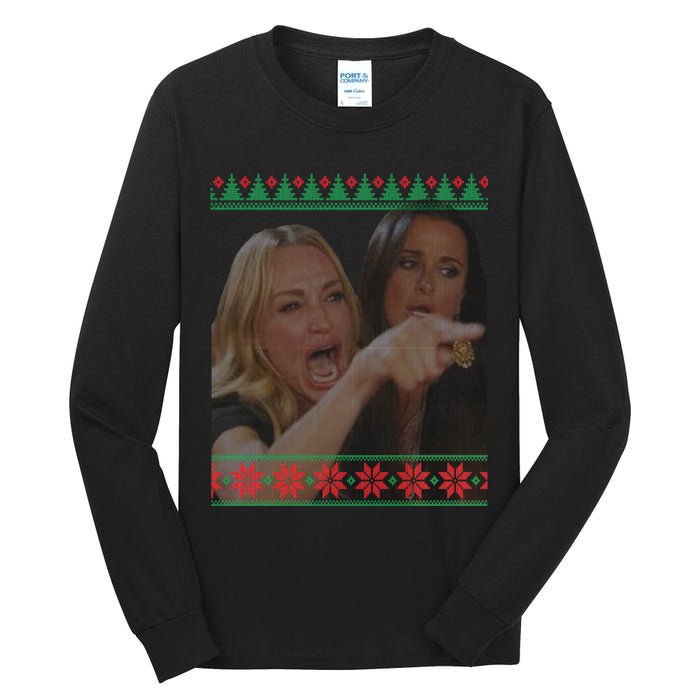 Yelling At Cat Meme Funny Ugly Christmas Tall Long Sleeve T-Shirt