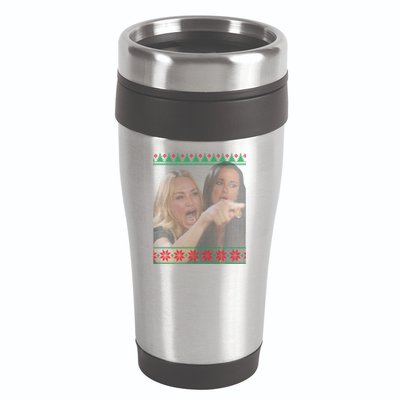 Yelling At Cat Meme Funny Ugly Christmas 16oz Travel Tumbler