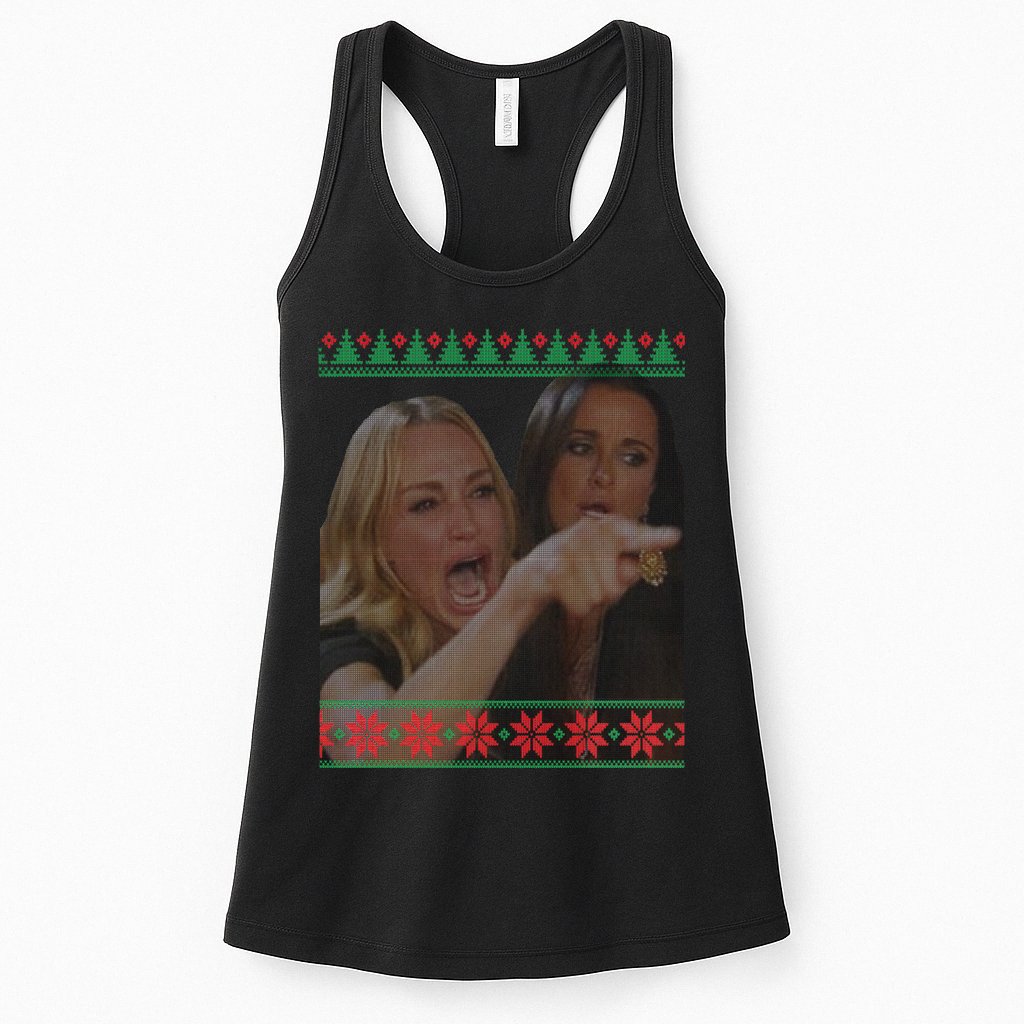 Yelling At Cat Meme Funny Ugly Christmas Womens Tank Top