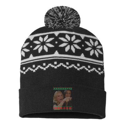 Yelling At Cat Meme Funny Ugly Christmas USA-Made Snowflake Beanie