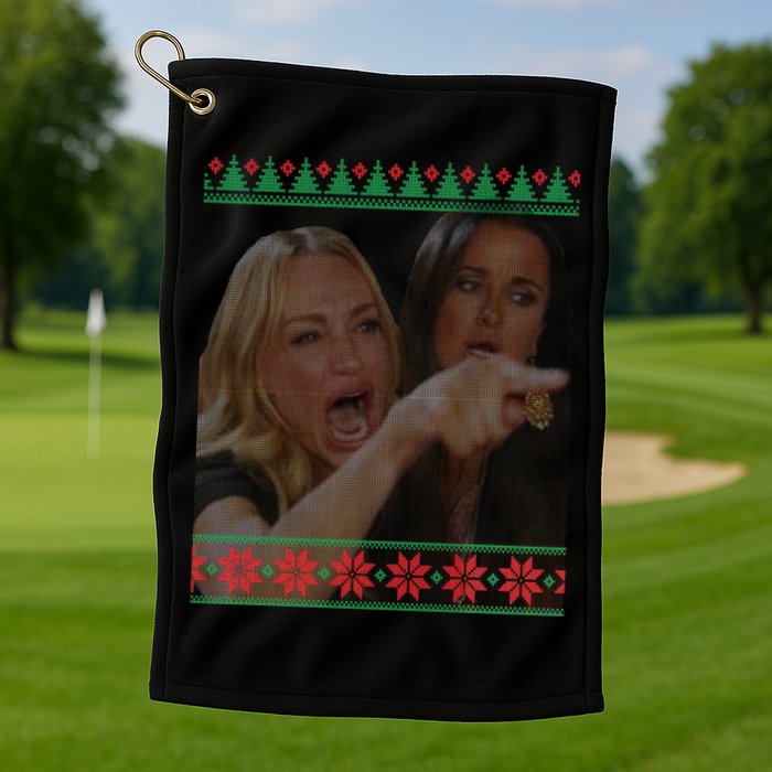 Yelling At Cat Meme Funny Ugly Christmas Golf Towel