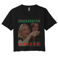 Yelling At Cat Meme Funny Ugly Christmas Women's Crop Top Tee