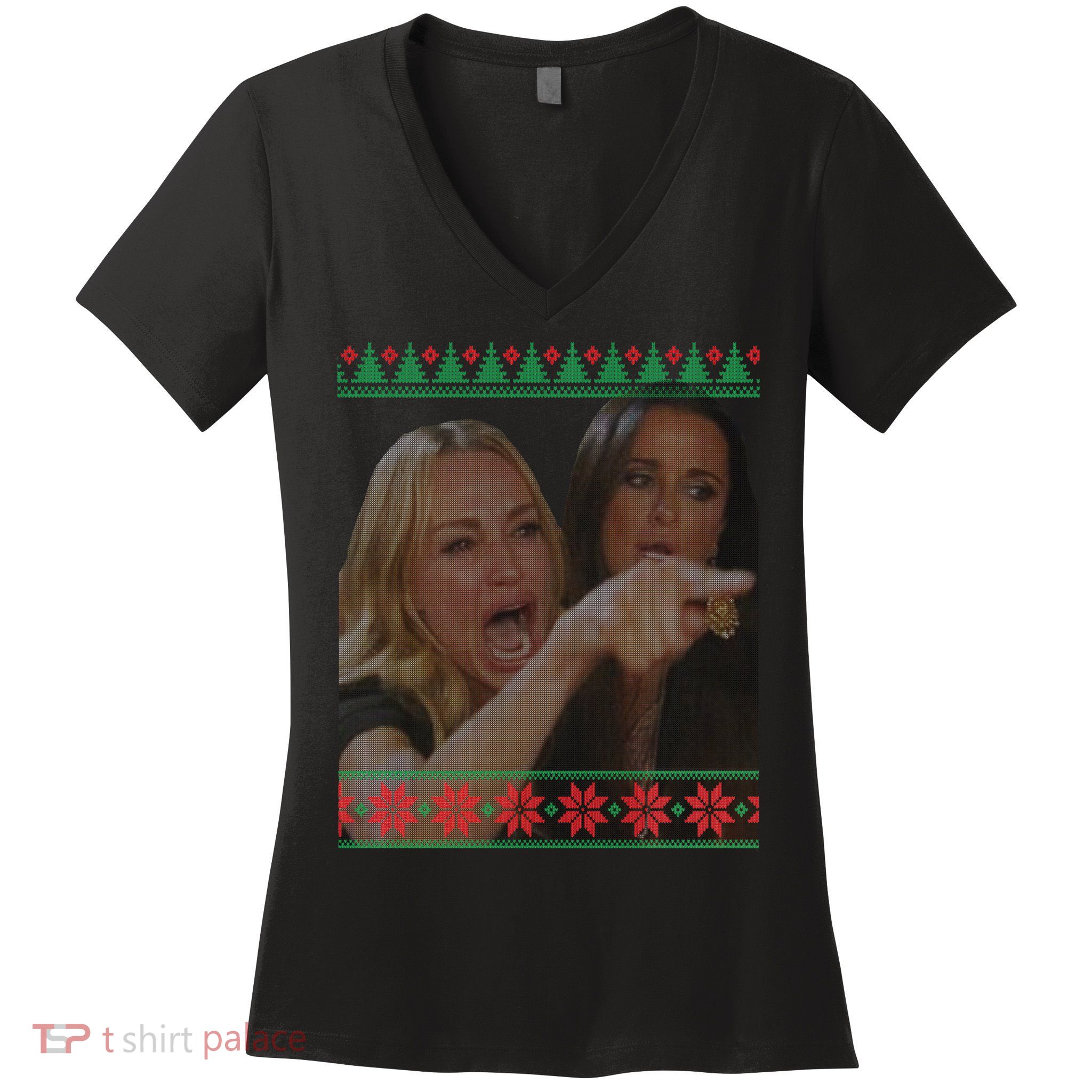 Yelling At Cat Meme Funny Ugly Christmas Women's V-Neck T-Shirt