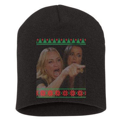 Yelling At Cat Meme Funny Ugly Christmas Short Acrylic Beanie