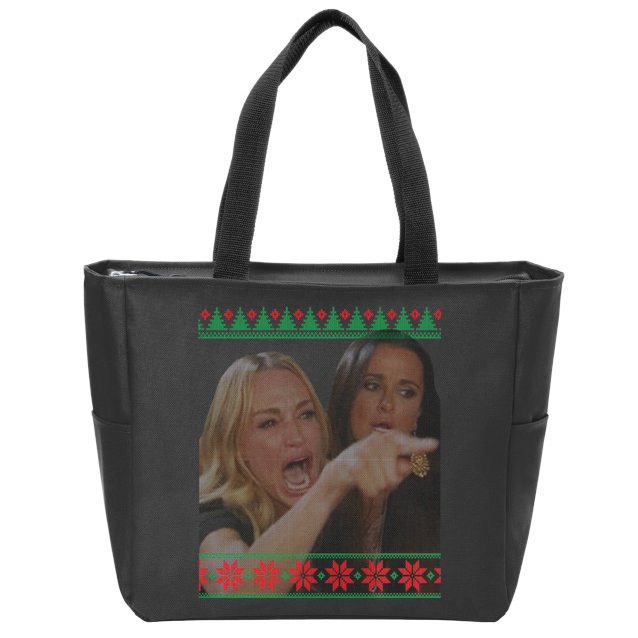 Yelling At Cat Meme Funny Ugly Christmas Zip Tote Bag