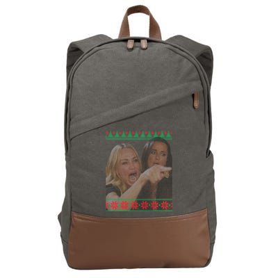 Yelling At Cat Meme Funny Ugly Christmas Cotton Canvas Backpack