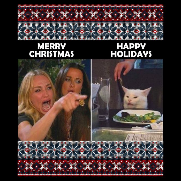 Yelling Cat Meme Christmas Sweater Funny Cooling Performance Crew T-Shirt