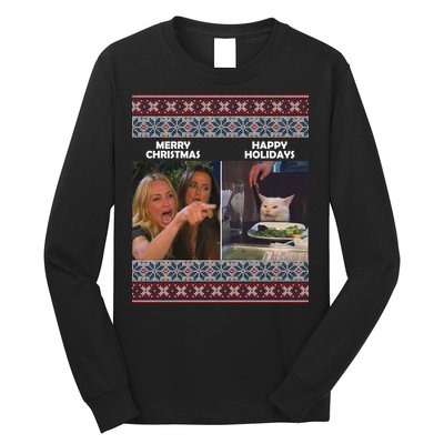Yelling Cat Meme Christmas Sweater Funny Long Sleeve Shirt