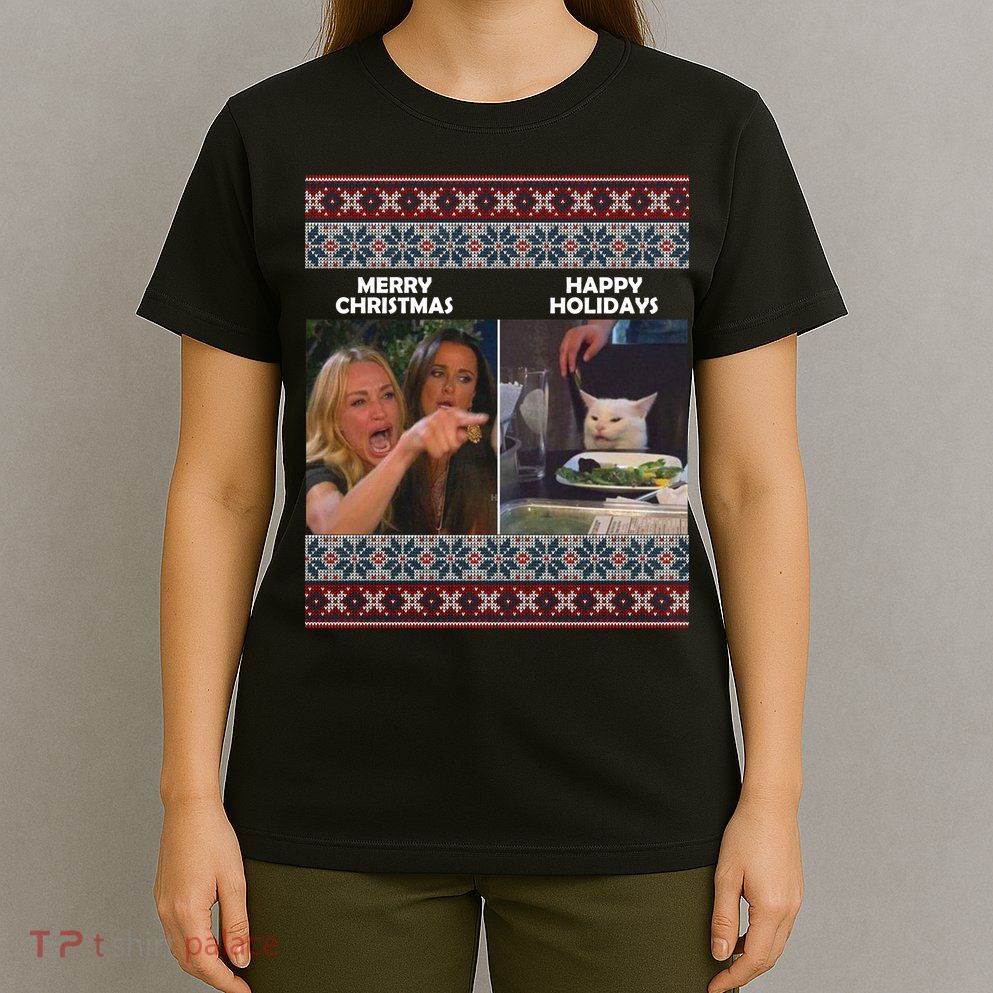 Yelling Cat Meme Christmas Sweater Funny T-Shirt