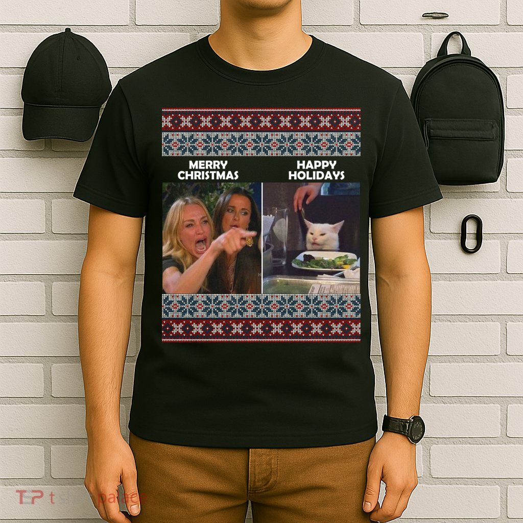 Yelling Cat Meme Christmas Sweater Funny T-Shirt