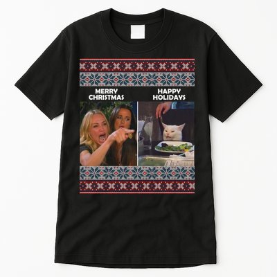 Yelling Cat Meme Christmas Sweater Funny Tall T-Shirt