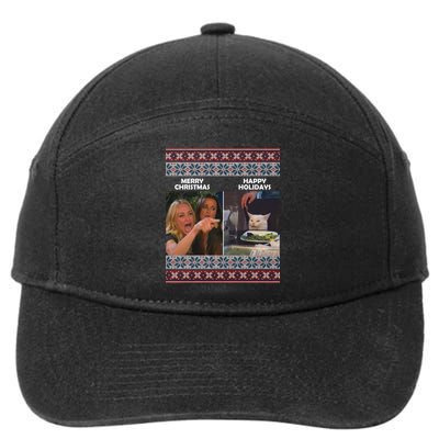 Yelling Cat Meme Christmas Sweater Funny 7-Panel Snapback Hat