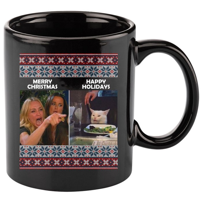 Yelling Cat Meme Christmas Sweater Funny 11oz C Handle Ceramic Mug