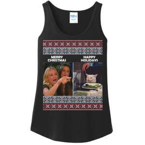 Yelling Cat Meme Christmas Sweater Funny Ladies Essential Tank