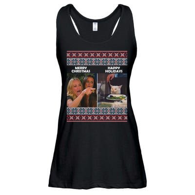 Yelling Cat Meme Christmas Sweater Funny Ladies Essential Flowy Tank