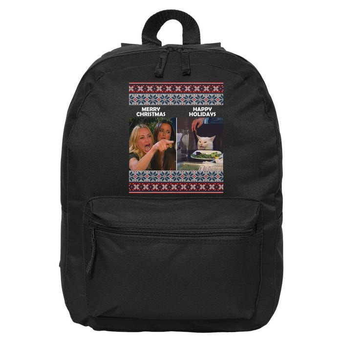 Yelling Cat Meme Christmas Sweater Funny 16 in Basic Backpack