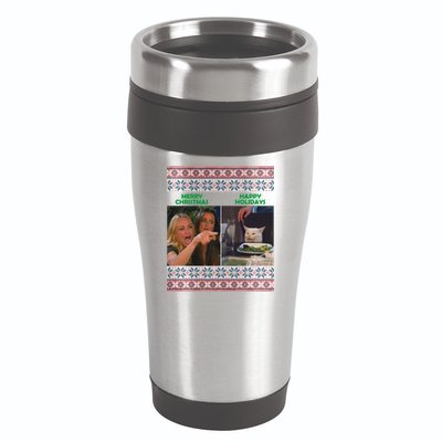 Yelling Cat Meme Christmas Sweater Funny 16oz Travel Tumbler