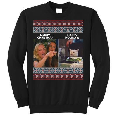 Yelling Cat Meme Christmas Sweater Funny Tall Sweatshirt