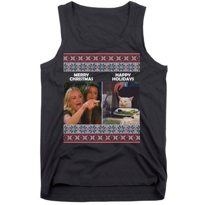 Yelling Cat Meme Christmas Sweater Funny Tank Top