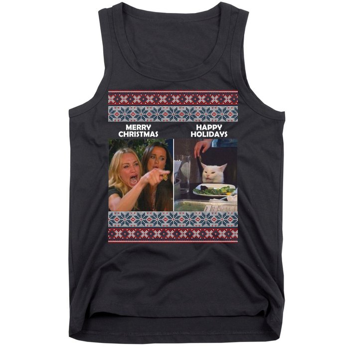 Yelling Cat Meme Christmas Sweater Funny Tank Top