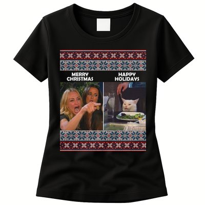Yelling Cat Meme Christmas Sweater Funny Womens T-Shirt