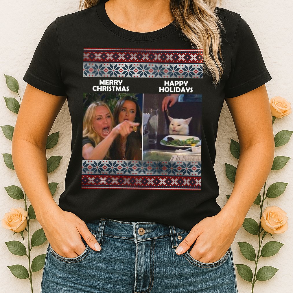 Yelling Cat Meme Christmas Sweater Funny Womens T-Shirt