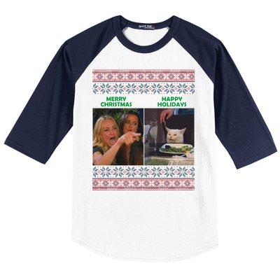 Yelling Cat Meme Christmas Sweater Funny Baseball Sleeve Shirt